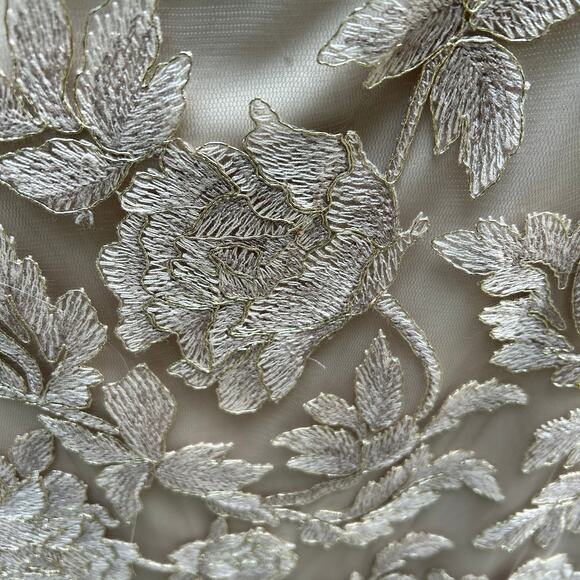 Tadashi Shoji Chloe Embroidered Lace Tulle Illusion Boat Neck Gold Dress 10 - Picture 6 of 16